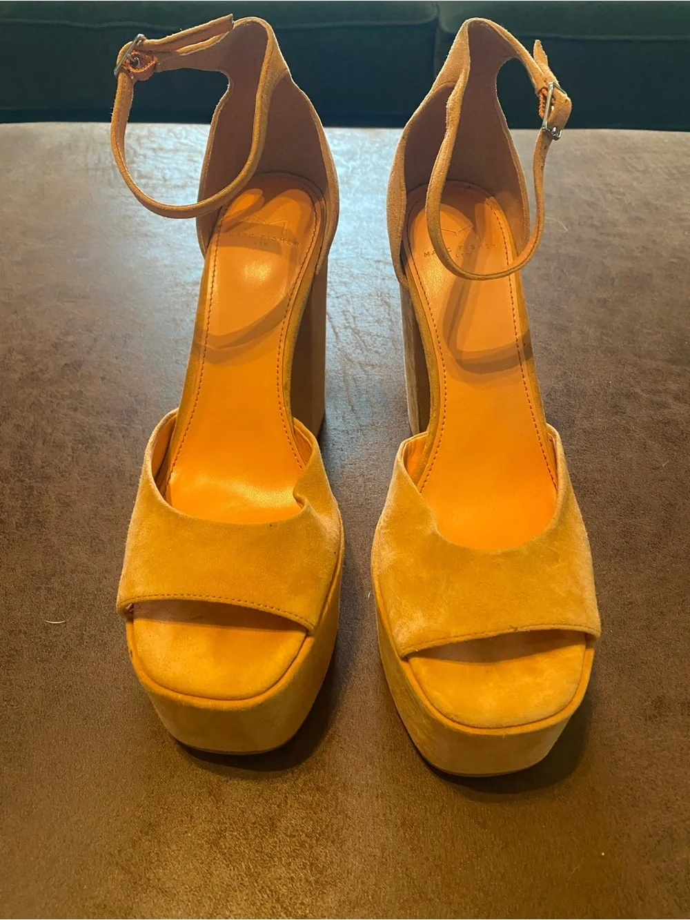 Marc Fisher Orange Platform Heel Sandal with Ankle Strap